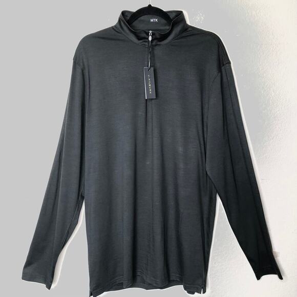 NWT J. Hilburn 100% Merino Wool Black Quarter Zip Pullover Sweater XL Top Casual - Picture 1 of 13